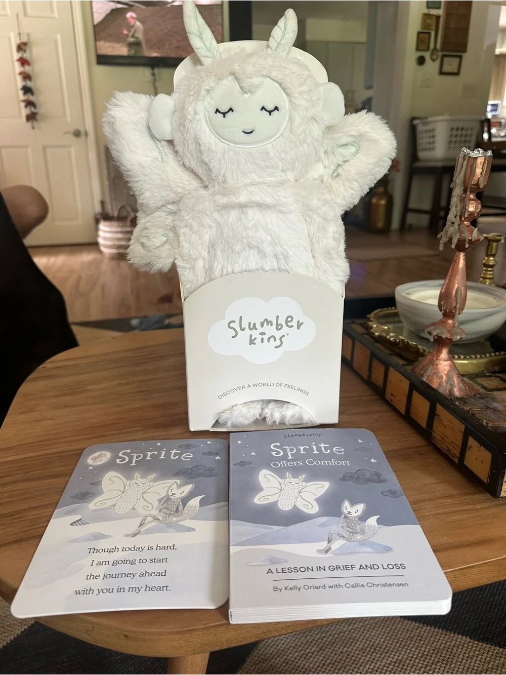 New Slumberkins stuffed Sprite offers comfort for grief book flash card 14”tall